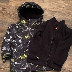 The Children's Place Dino Print Jacket and Fleece Set - Black and Yellow